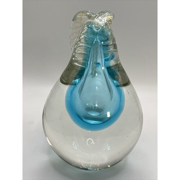 Vtg Chalet Canada Art Glass Blue Gold Clear MCM Paperweight Pear PLEASE READ - Picture 4 of 16